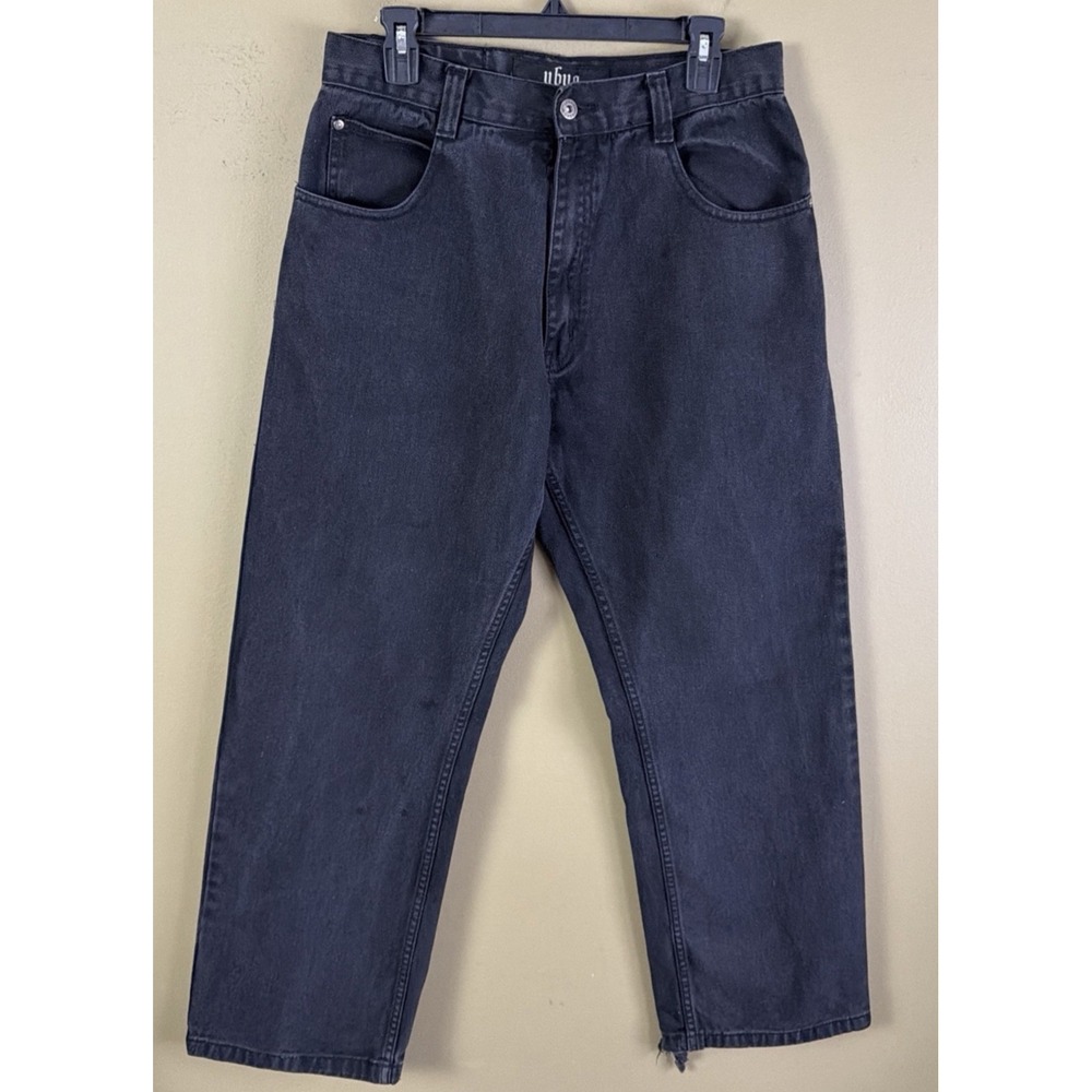 Y2K Ubug Jeans Mens Baggy Black Distressed Grunge Skater Hip Hop Street 32x32